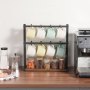 VEVOR - Soporte para tazas de café para encimera, 16 ganchos con base de almacenamiento, soporte para tazas de 2 niveles de acero al carbono y madera, para exhibir y almacenar en el hogar (negro mate)