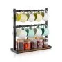 VEVOR Coffee Mug Holder for Countertop, 16 Hooks Coffee Cup Holder with Storage Base, 2 Tier Mugs Tree Rack Carbon Steel & Wood Mug Display Stand, for Coffee Bar Home Storage and Display (Matte Black)