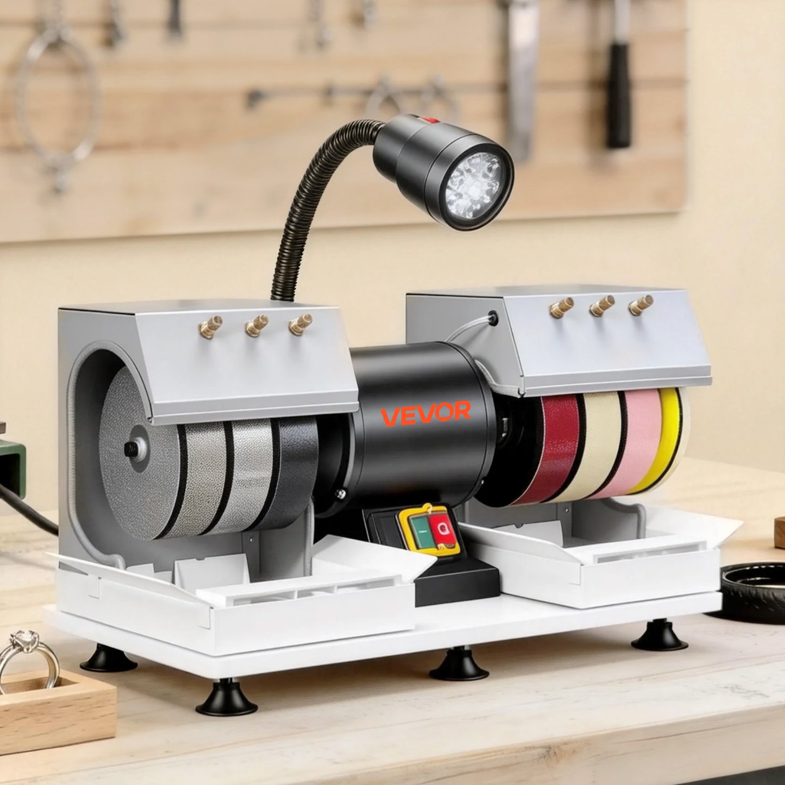 VEVOR Cabbing Machine, 6" 2/5 HP 1800 RPM Efficient, Lapidary Rock Grinder Polisher With Diamond and Resin Wheels, LED Lamp, Water System, Lapidary Equipment for Gemstone Grinding, Stone Polishing