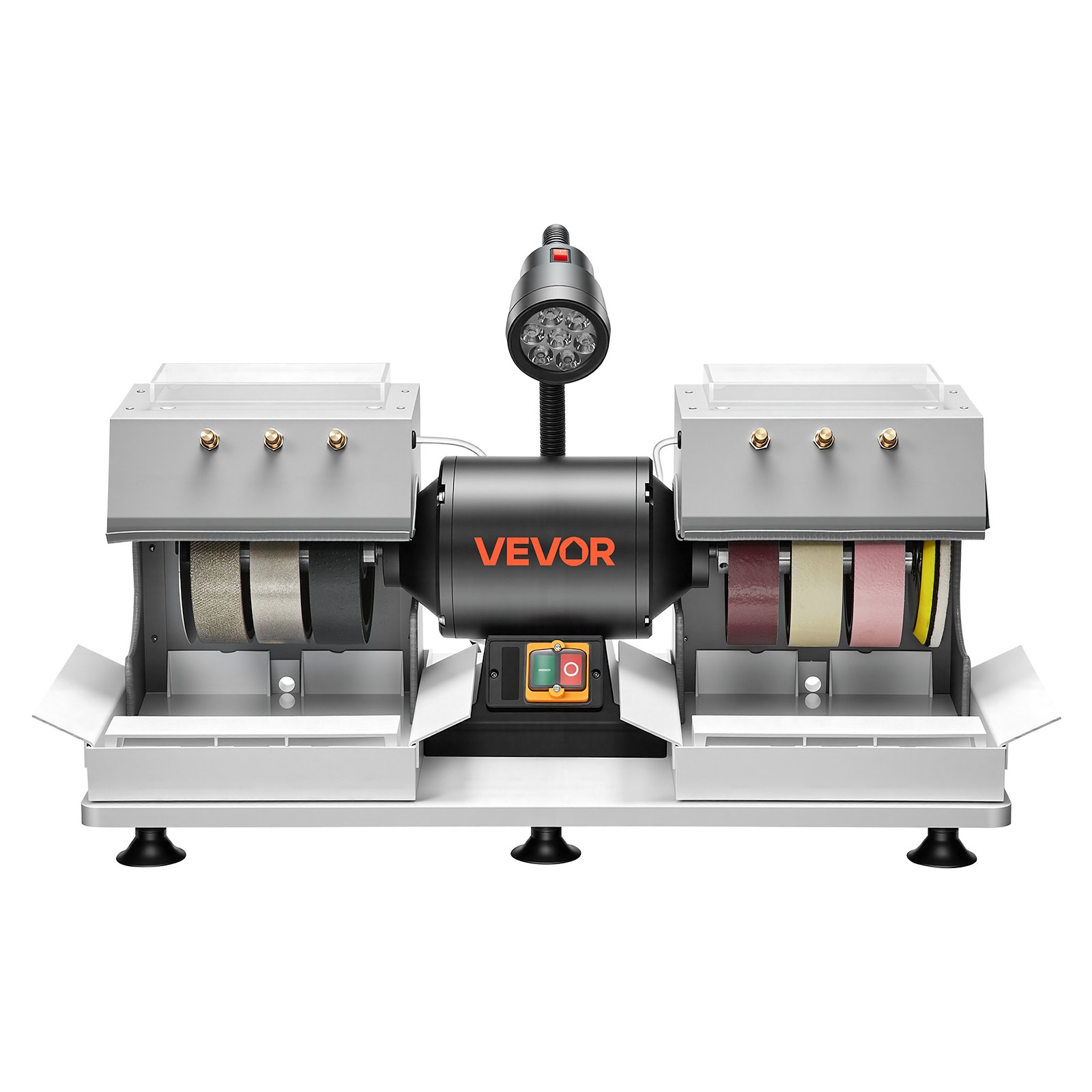 VEVOR Cabbing Machine, 6" 2/5 HP 1800 RPM Efficient, Lapidary Rock Grinder Polisher With Diamond and Resin Wheels, LED Lamp, Water System, Lapidary Equipment for Gemstone Grinding, Stone Polishing