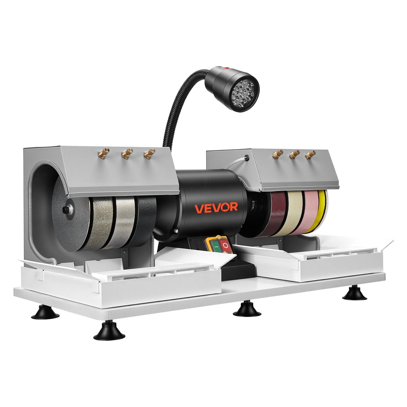VEVOR Cabbing Machine, 6" 2/5 HP 1800 RPM Efficient, Lapidary Rock Grinder Polisher With Diamond and Resin Wheels, LED Lamp, Water System, Lapidary Equipment for Gemstone Grinding, Stone Polishing