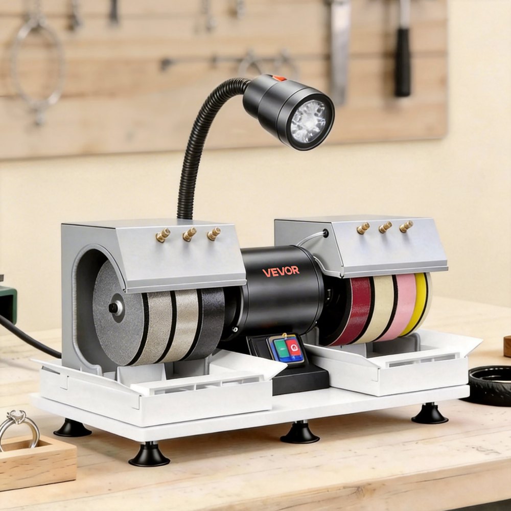VEVOR Cabbing Machine, 8" 3/4 HP 1800 RPM Efficient, Lapidary Rock Grinder Polisher With Diamond and Resin Wheels, LED Lamp, Water System, Lapidary Equipment for Gemstone Grinding, Stone Polishing