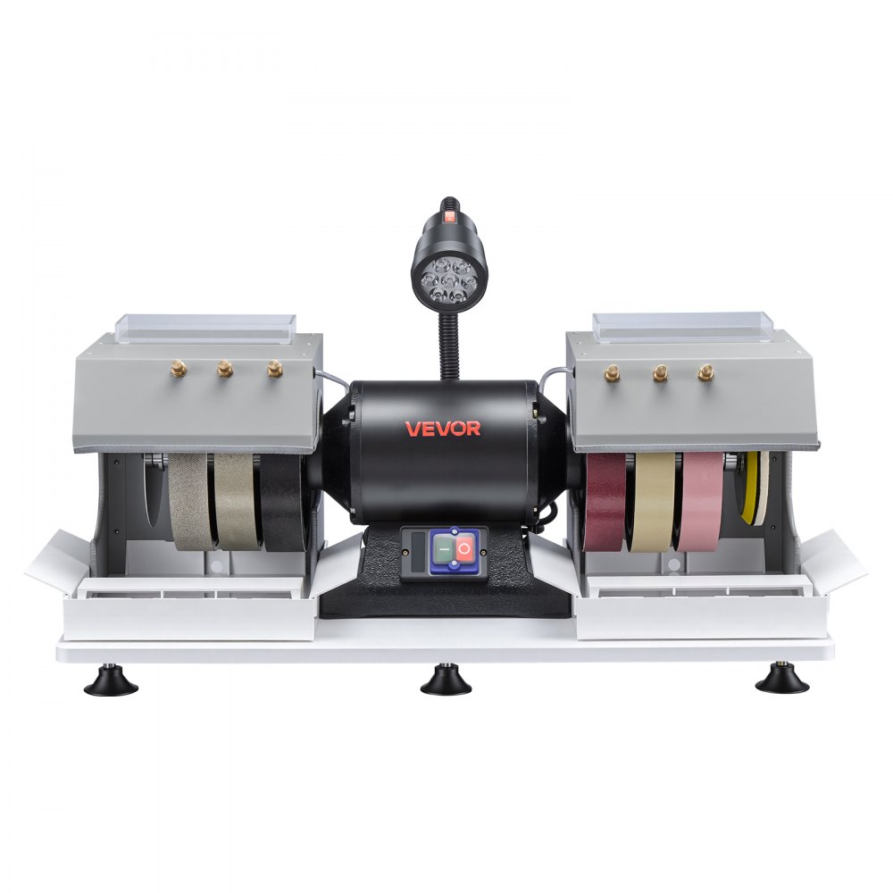 VEVOR Cabbing Machine, 8" 3/4 HP 1800 RPM Efficient, Lapidary Rock Grinder Polisher With Diamond and Resin Wheels, LED Lamp, Water System, Lapidary Equipment for Gemstone Grinding, Stone Polishing