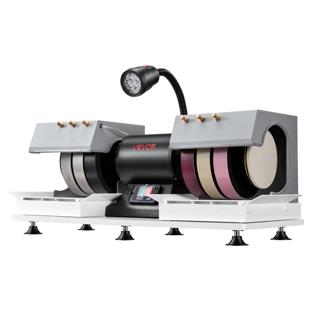VEVOR Cabbing Machine, 8" 3/4 HP 1800 RPM Efficient, Lapidary Rock Grinder Polisher With Diamond and Resin Wheels, LED Lamp, Water System, Lapidary Equipment for Gemstone Grinding, Stone Polishing