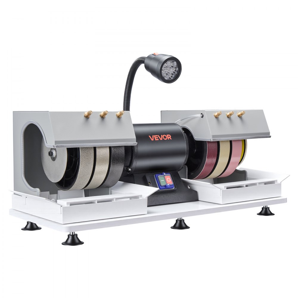 VEVOR Cabbing Machine, 8" 3/4 HP 1800 RPM Efficient, Lapidary Rock Grinder Polisher With Diamond and Resin Wheels, LED Lamp, Water System, Lapidary Equipment for Gemstone Grinding, Stone Polishing