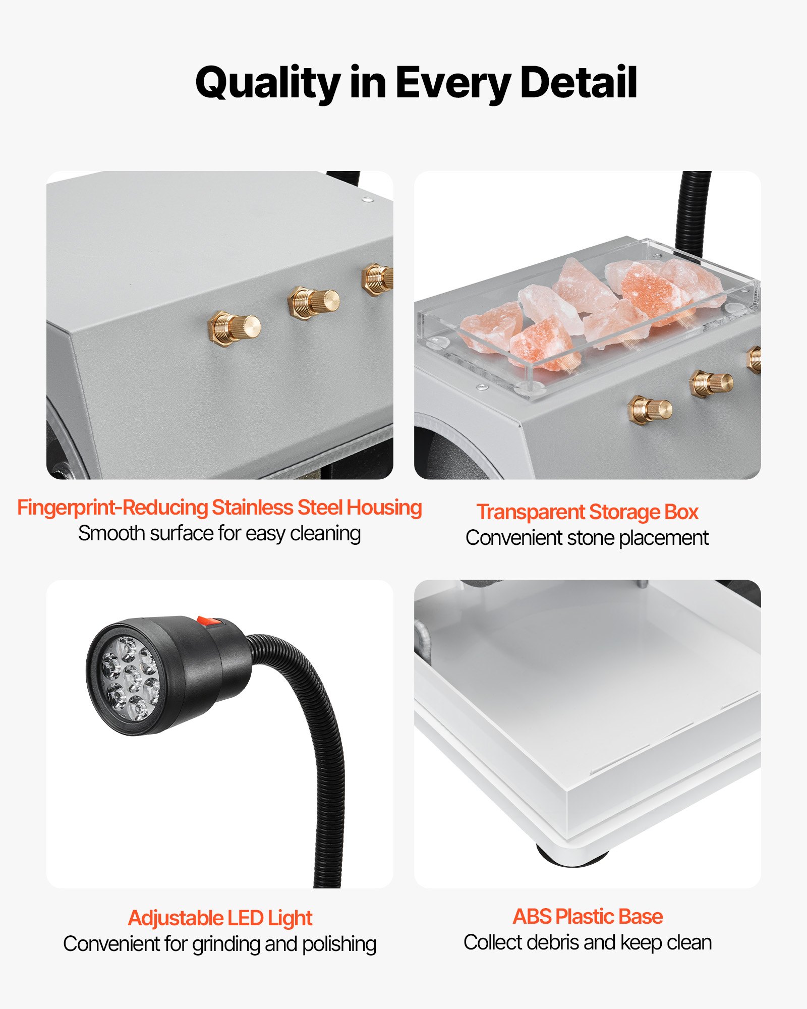 VEVOR Cabbing Machine, 8" 3/4 HP 1800 RPM Efficient, Lapidary Rock Grinder Polisher With Diamond and Resin Wheels, LED Lamp, Water System, Lapidary Equipment for Gemstone Grinding, Stone Polishing