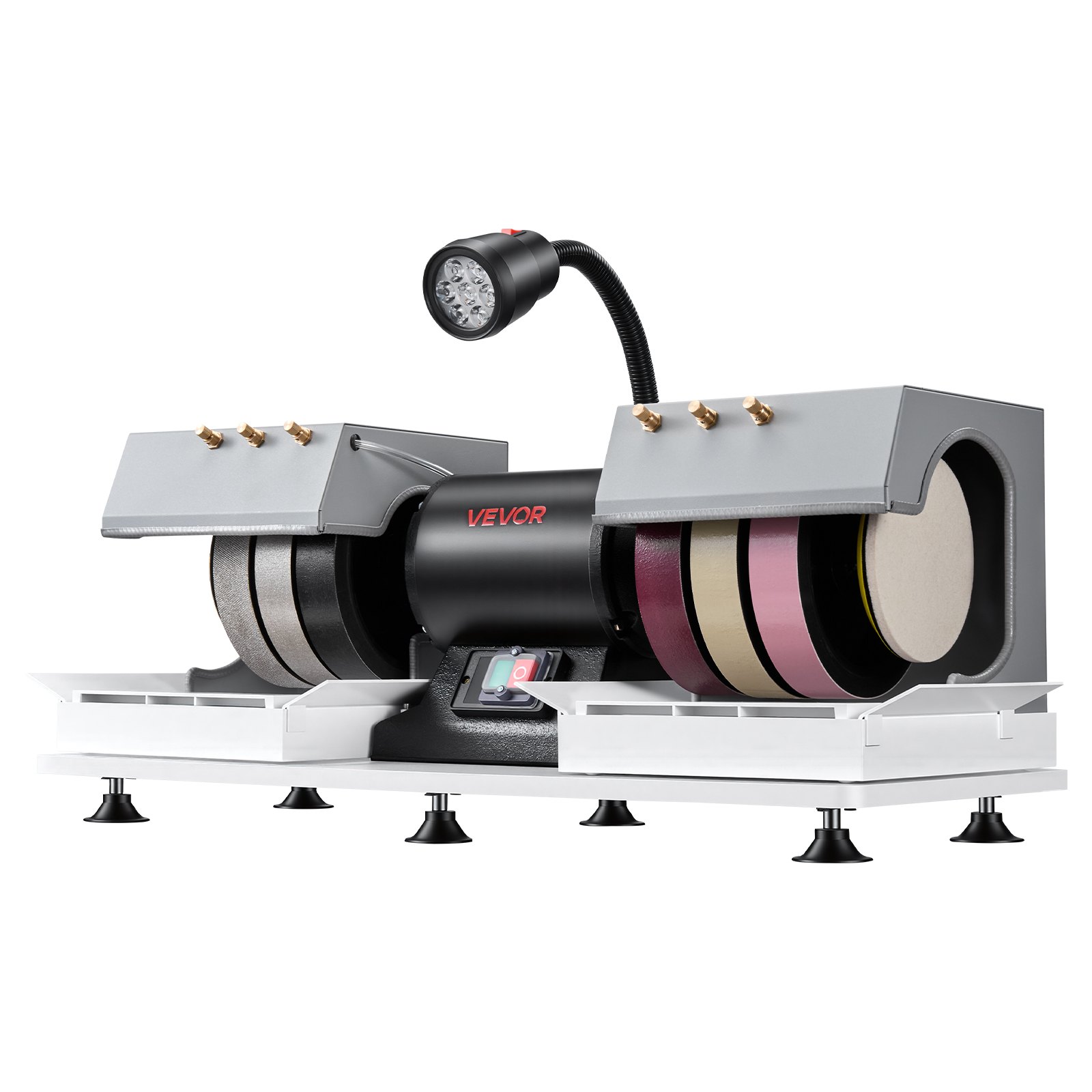 VEVOR Cabbing Machine, 8" 3/4 HP 1800 RPM Efficient, Lapidary Rock Grinder Polisher With Diamond and Resin Wheels, LED Lamp, Water System, Lapidary Equipment for Gemstone Grinding, Stone Polishing