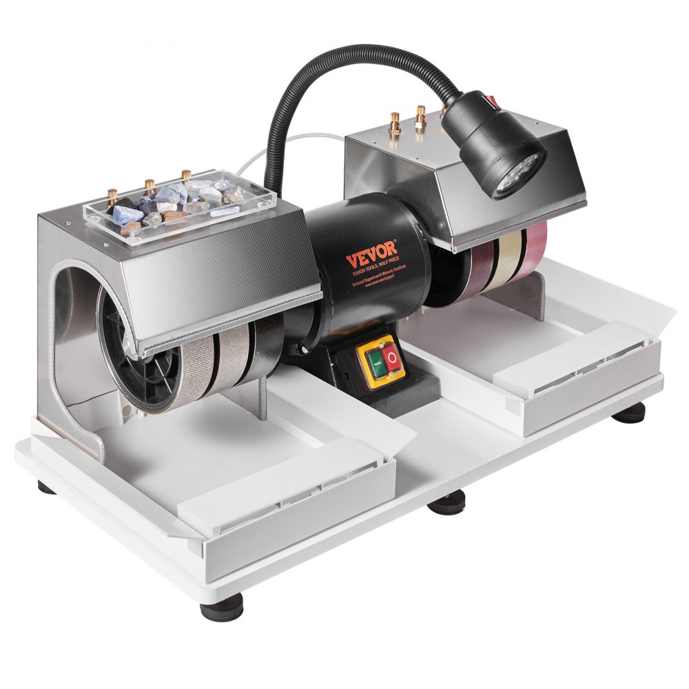VEVOR Cabbing Machine, 6" 1/4HP 1800rpm Efficient, Lapidary Rock Grinder Polisher With Lamp & Water Pump, Gem Faceting Machine, Rock Grinding Machine for Gem Jade Stone, Create Cabochons for Necklaces
