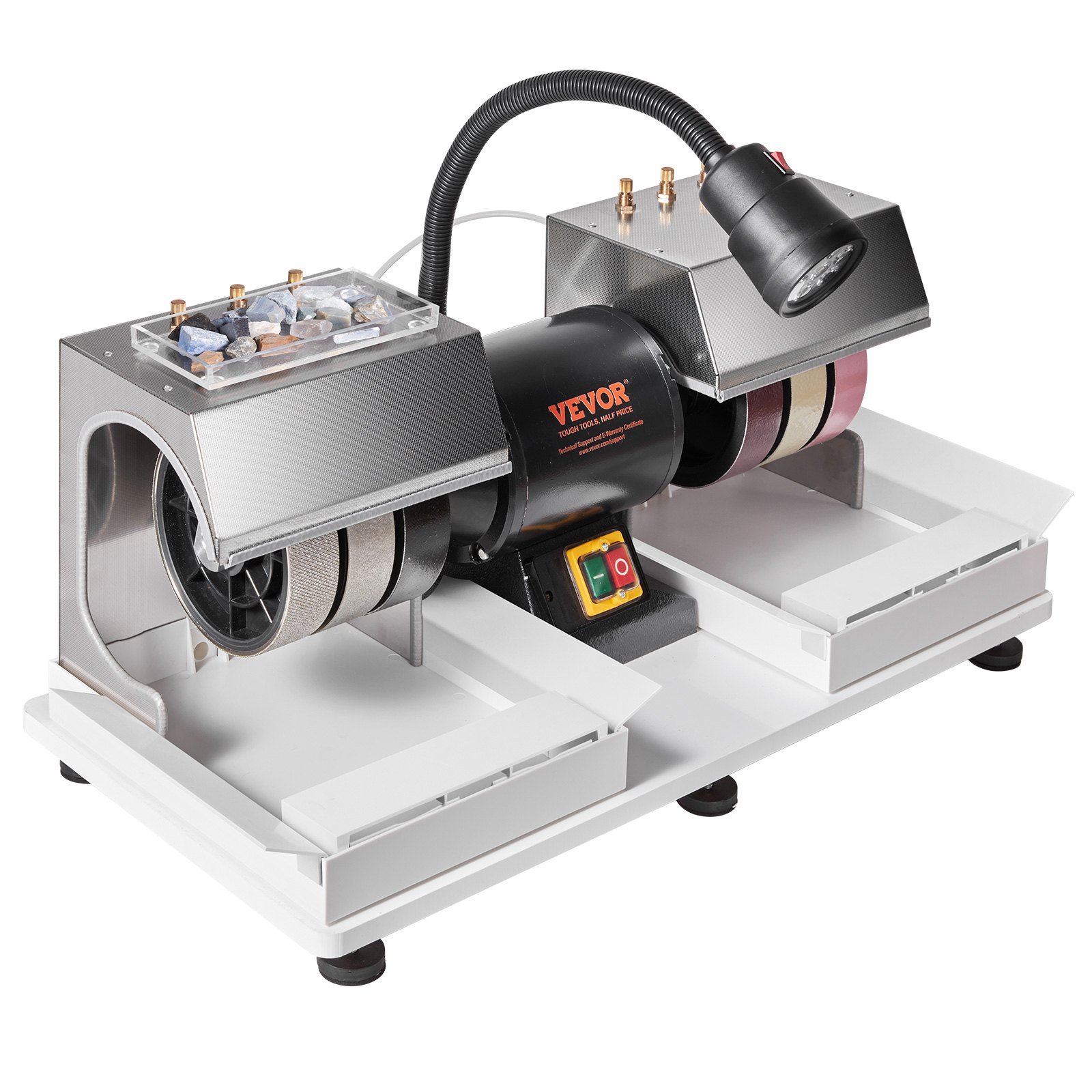 VEVOR Cabbing Machine, 6" 1/4HP 1800rpm Efficient, Lapidary Rock Grinder Polisher With Lamp & Water Pump, Gem Faceting Machine, Rock Grinding Machine for Gem Jade Stone, Create Cabochons for Necklaces