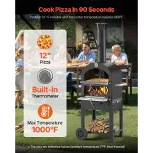 VEVOR Outdoor Pizza Oven, 12" Pellet Fire Ovens, 2-Layer Pizza Oven Wood Fired, Wood Burning Outdoor Pizza-Oven with 2 Removable Wheels, 1000℉ Max Temperature Fired Pizza-Maker Ovens for Barbecue