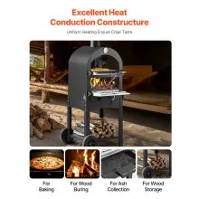 VEVOR Outdoor Pizza Oven, 12" Pellet Fire Ovens, 2-Layer Pizza Oven Wood Fired, Wood Burning Outdoor Pizza-Oven with 2 Removable Wheels, 1000℉ Max Temperature Fired Pizza-Maker Ovens for Barbecue