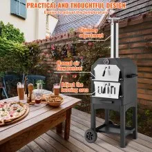 VEVOR Outdoor Pizza Oven, 12" Wood Fire Oven, 2-Layer Pizza Oven Wood Fired, Wood Burning Outdoor Pizza Oven with 2 Removable Wheels, 700℉ Max Temperature Wood Fired Pizza Maker Ovens for Barbecue