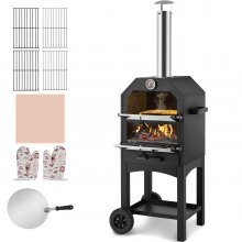 VEVOR Outdoor Pizza Oven, 12" Wood Fire Oven, 2-Layer Pizza Oven Wood Fired, Wood Burning Outdoor Pizza Oven with 2 Removable Wheels, 700℉ Max Temperature Wood Fired Pizza Maker Ovens for Barbecue