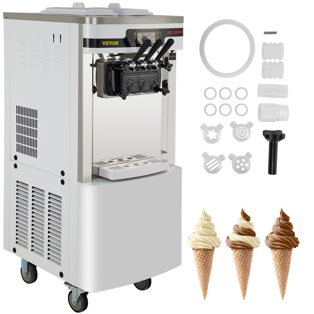 VEVOR Máquina para hacer helados comercial VEVOR, rendimiento de 20-28 l/h, máquina  de servicio suave de 2 + 1 sabores con dos tolvas de 7 l, cilindros de 1,8  l que inflan