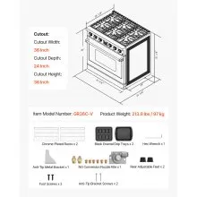 VEVOR 36 in Gas Range Oven 6 Sealed Burners Convection Oven in Stainless Steel