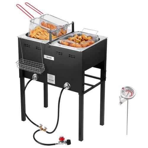 VEVOR Outdoor Propane Deep Fryer, Dual-Tank 16QTx2 Large Capacity