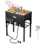 16QTx2 Outdoor Propane Deep Fryer Commercial Free Standing Cooker Two Tank