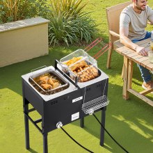 16QTx2 Outdoor Propane Deep Fryer Commercial Free Standing Cooker Two Tank