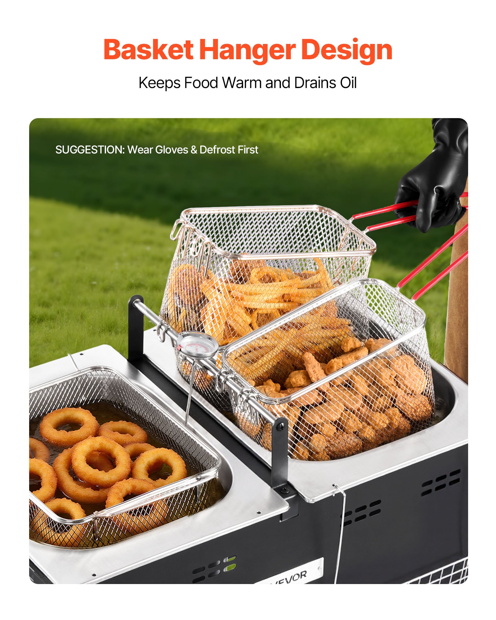 VEVOR Outdoor Propane Deep Fryer, Dual-Tank 16QTx2 Large Capacity Commercial Fryer, Stainless Steel Fish Cooker with 3 Basket, Thermometer, Floor Standing Fryers for Catering Event Camping, 50,000 BTU