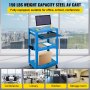 VEVOR Steel AV Cart, 27-41" Height Adjustable Media Cart with 19" x 14" Retracting Keyboard Tray, 24" x 18" Presentation Cart with 3 Shelves, 150 lbs Weight Capacity Suitable, Blue