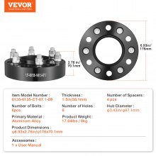 VEVOR 1.5" 6"x5.3" Wheel Spacers Wheel Adapters 6 Lug Forged Spacer 4 PCS Black