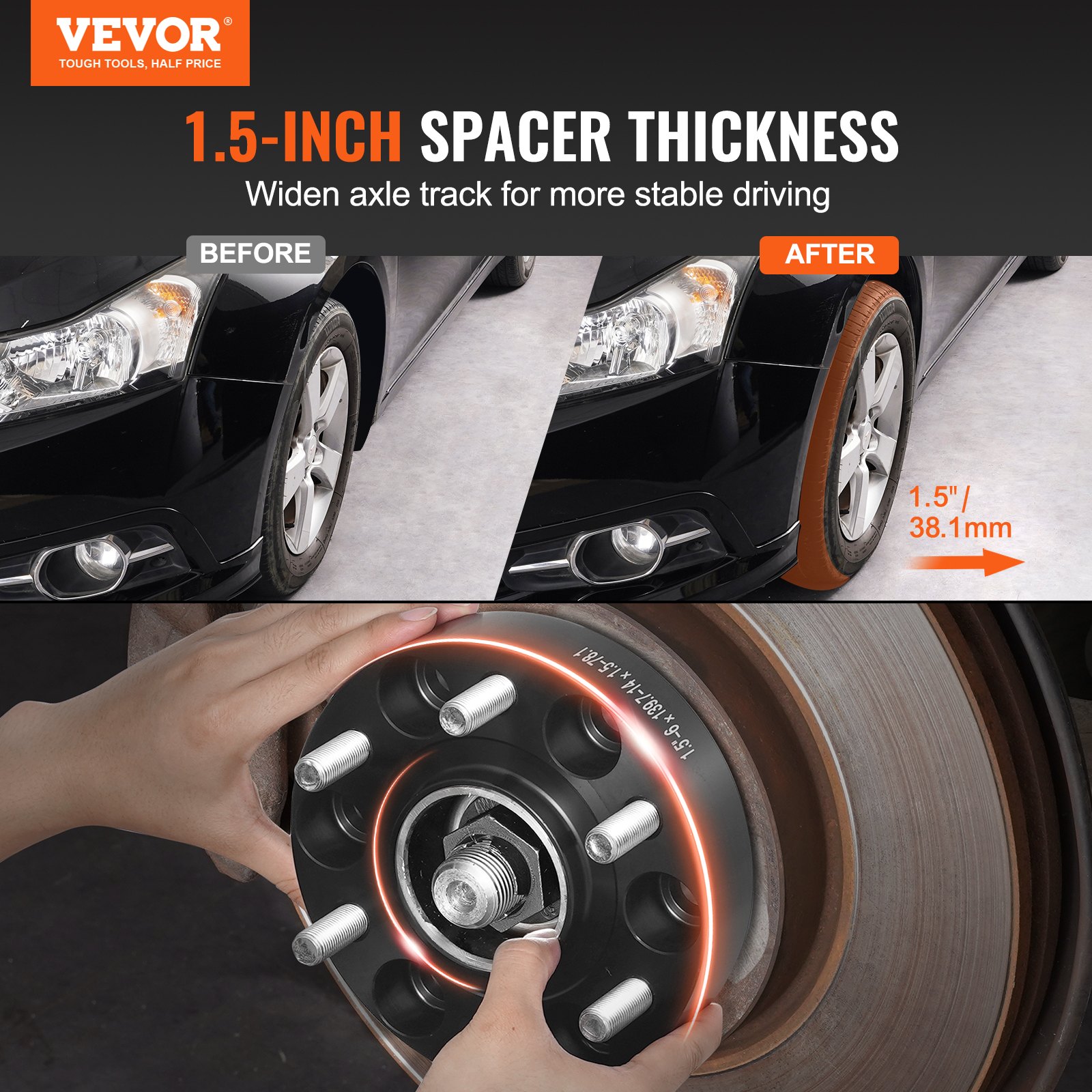 VEVOR Wheel Spacers, 1.5" 6"x5" Wheel Adapters, 6 Lug Forged Spacer, 78.1 mm Bore Hubcentric M14 x1.5 Studs Spacers, Fit for 1995-2023 Chevrolet, GMC, and Cadillac, 4 PCS Black