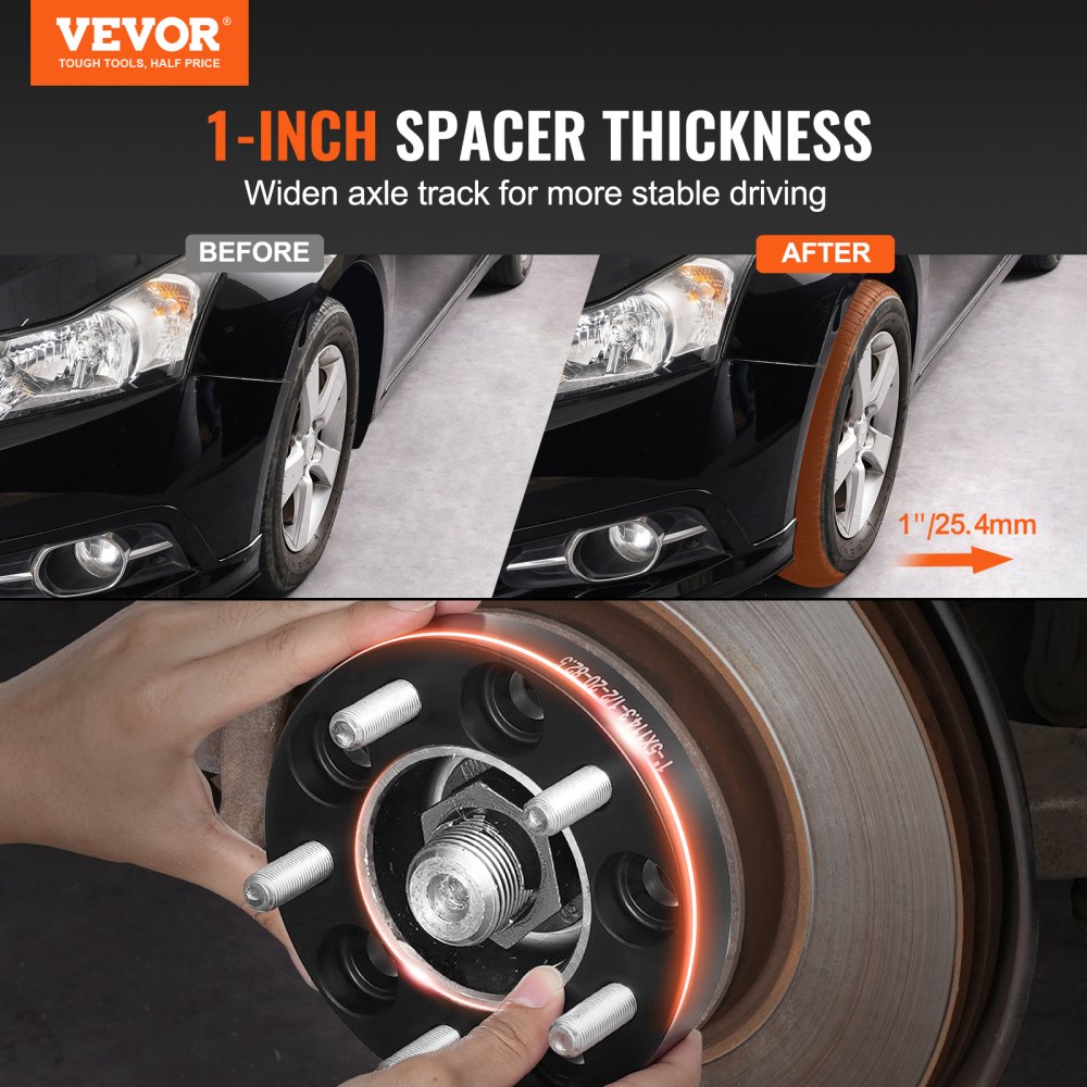 VEVOR Wheel Spacers, 1" 5"x4.5" Wheel Adapters, 5 Lug Forged Spacer, 82.5 mm Bore Hubcentric 1/2"-20 Studs Spacers, Fit for 1984-2013 Jeep and Ford, 4 PCS Black