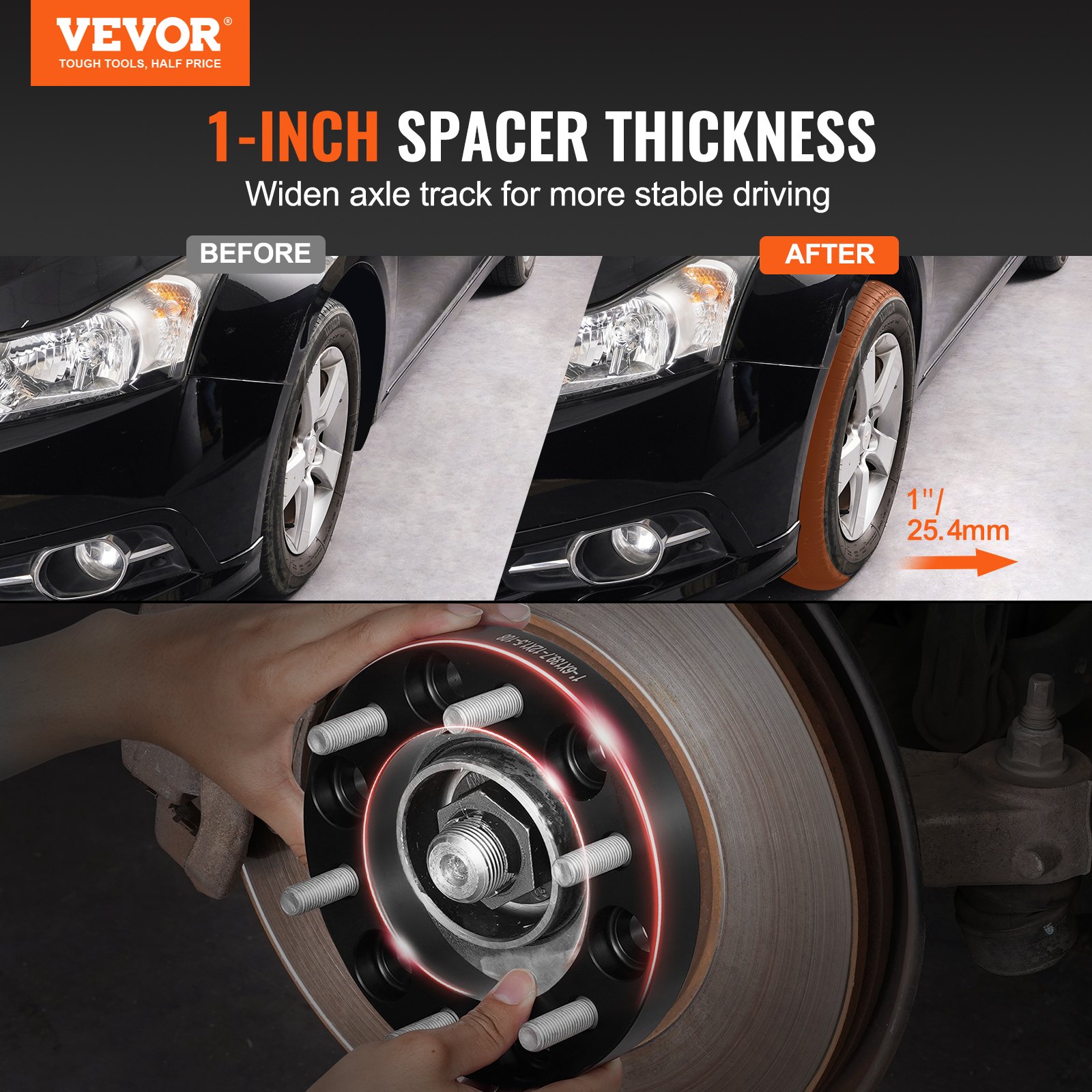 VEVOR Wheel Spacers, 1" 6"x5.5" Wheel Adapters, 6 Lug Forged Spacer, 108 mm Bore Hubcentric M12 x1.5 Studs Spacers, Fit for 1979-2022 Toyota, Hummer, Lexus, Chevrolet, Honda, 4 PCS Black
