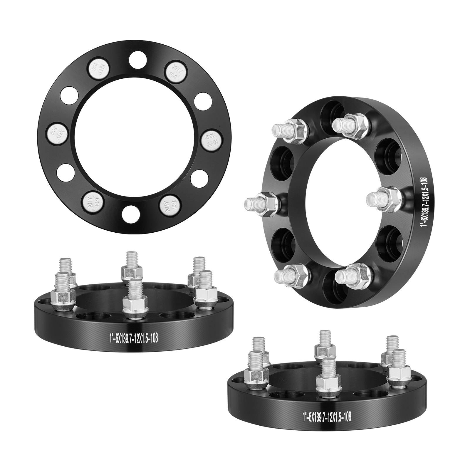 VEVOR Wheel Spacers, 1" 6"x5.5" Wheel Adapters, 6 Lug Forged Spacer, 108 mm Bore Hubcentric M12 x1.5 Studs Spacers, Fit for 1979-2022 Toyota, Hummer, Lexus, Chevrolet, Honda, 4 PCS Black