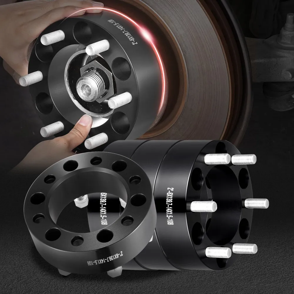 VEVOR Wheel Spacers, 2" 6"x5.5" Wheel Adapters, 6 Lug Forged Spacer, 108 mm Bore Hubcentric M14 x1.5 Studs Spacers, Fit for 1988-2023 Chevrolet, GMC, and Cadillac, 4 PCS Black