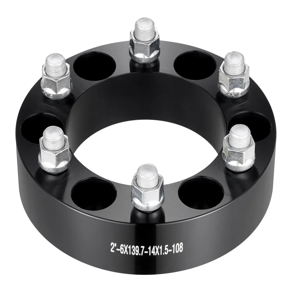 VEVOR Wheel Spacers, 2" 6"x5.5" Wheel Adapters, 6 Lug Forged Spacer, 108 mm Bore Hubcentric M14 x1.5 Studs Spacers, Fit for 1988-2023 Chevrolet, GMC, and Cadillac, 4 PCS Black