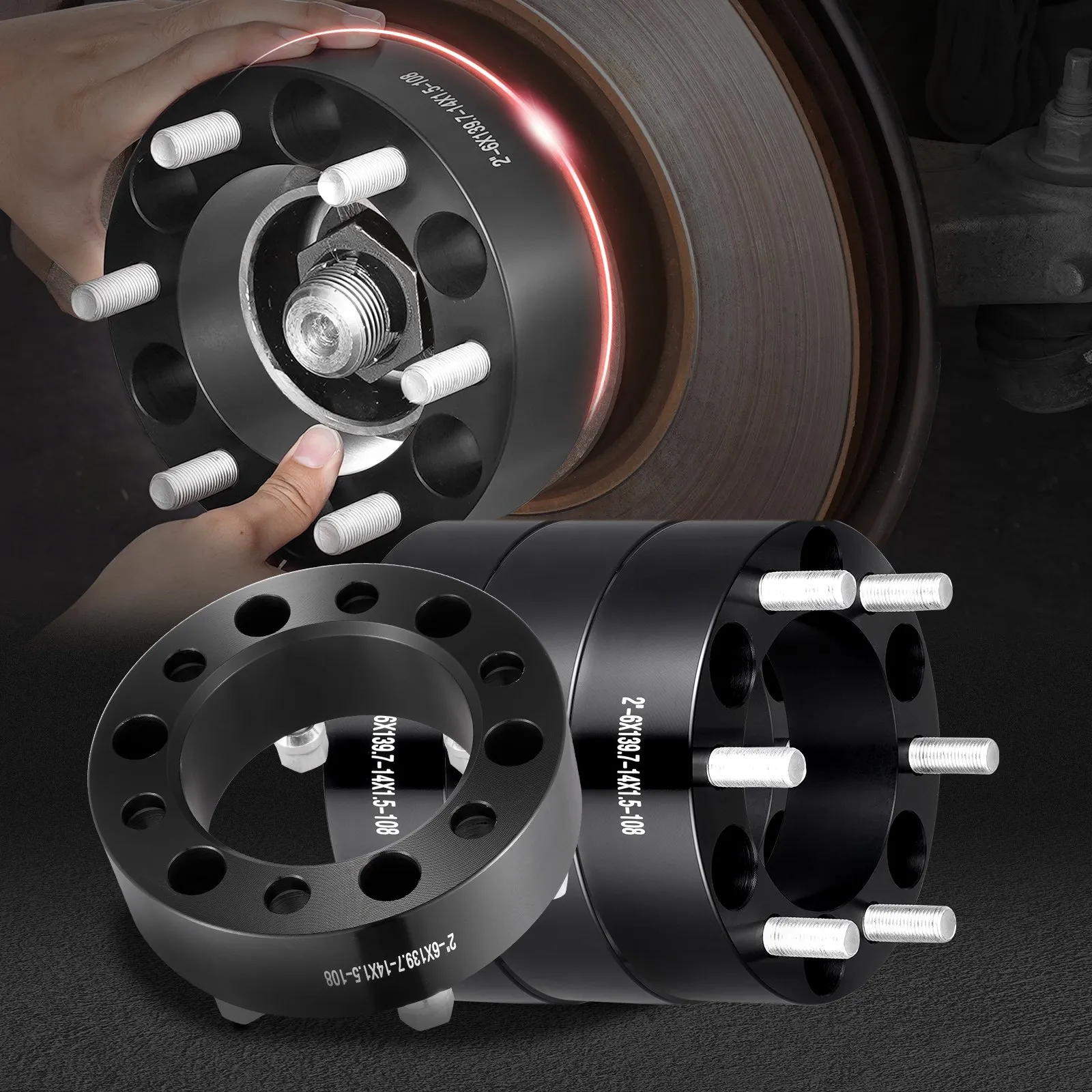VEVOR Wheel Spacers, 2" 6"x5.5" Wheel Adapters, 6 Lug Forged Spacer, 108 mm Bore Hubcentric M14 x1.5 Studs Spacers, Fit for 1988-2023 Chevrolet, GMC, and Cadillac, 4 PCS Black