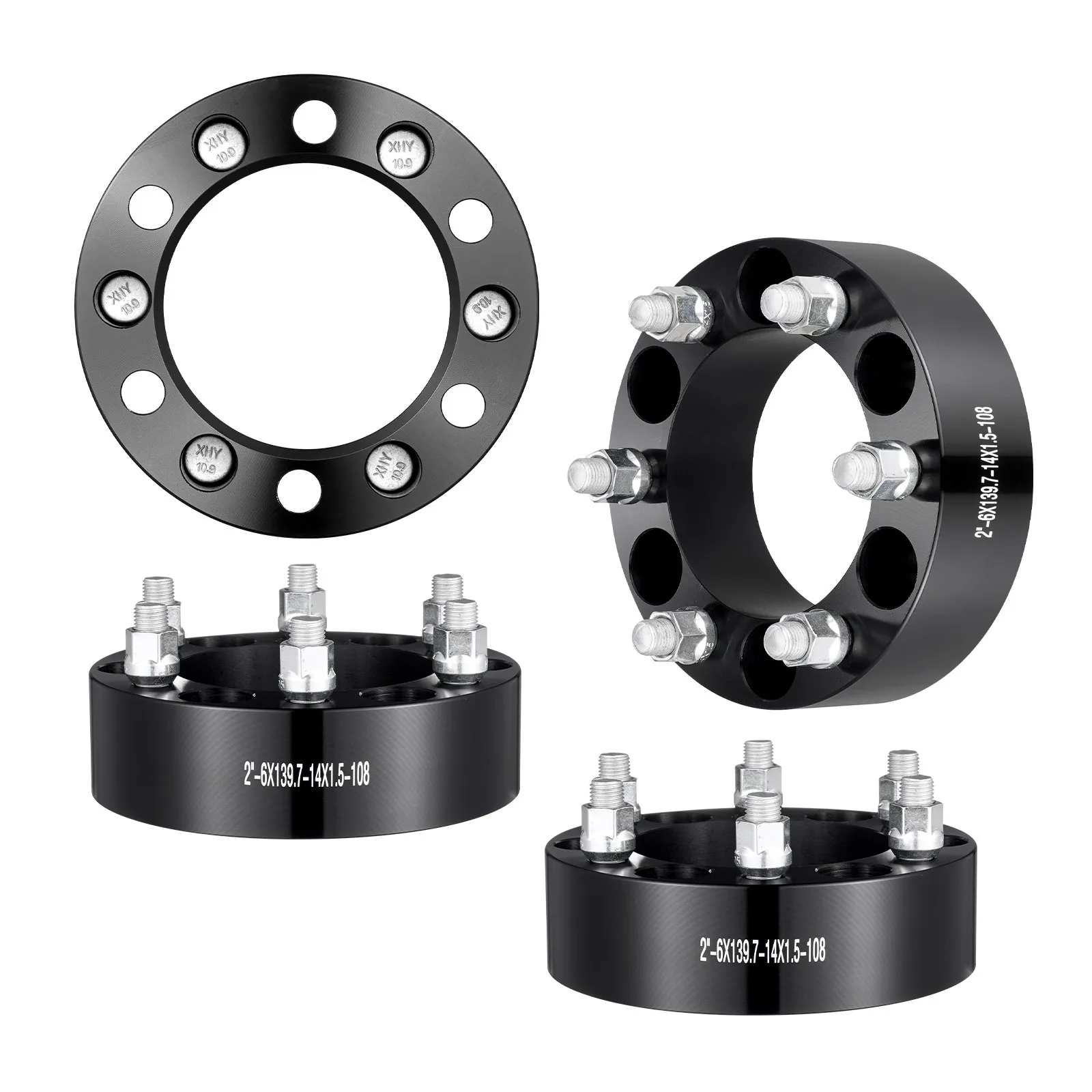 VEVOR Wheel Spacers, 2" 6"x5.5" Wheel Adapters, 6 Lug Forged Spacer, 108 mm Bore Hubcentric M14 x1.5 Studs Spacers, Fit for 1988-2023 Chevrolet, GMC, and Cadillac, 4 PCS Black