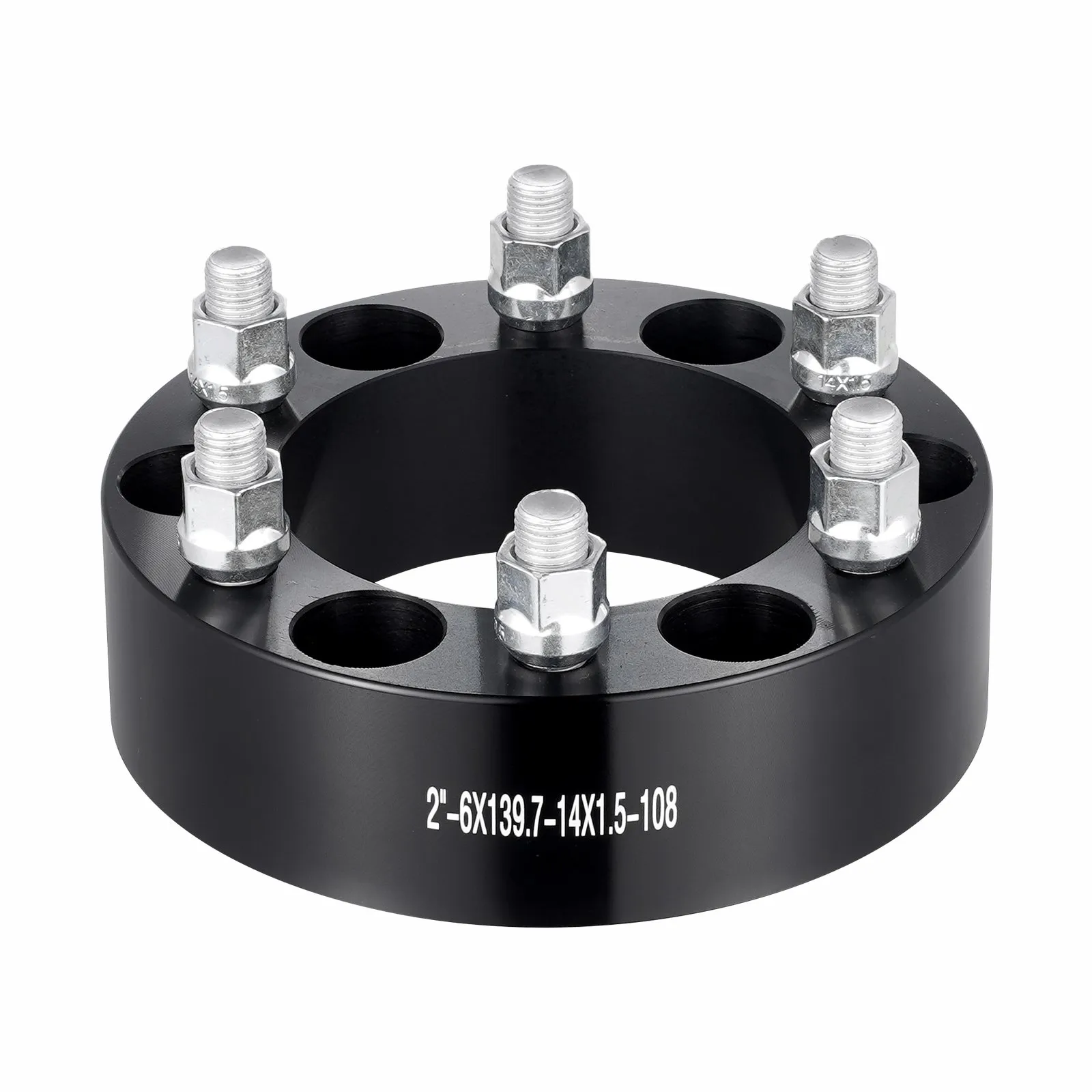 VEVOR Wheel Spacers, 2" 6"x5.5" Wheel Adapters, 6 Lug Forged Spacer, 108 mm Bore Hubcentric M14 x1.5 Studs Spacers, Fit for 1988-2023 Chevrolet, GMC, and Cadillac, 4 PCS Black