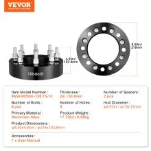VEVOR 2" 8"x6.5" Wheel Spacers Wheel Adapters 8 Lug Forged Spacer 2 PCS Black