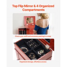 Jewelry Cabinet Armoire Standing Jewelry Storage Chest with 3 Drawers & Mirror