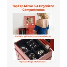 Jewelry Cabinet Armoire Standing Jewelry Storage Chest with 3 Drawers & Mirror