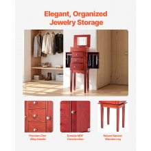 Jewelry Cabinet Armoire Standing Jewelry Storage Chest with 3 Drawers & Mirror