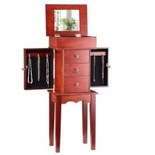 Jewelry Cabinet Armoire Standing Jewelry Storage Chest with 3 Drawers & Mirror
