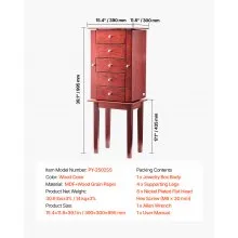 Jewelry Cabinet Armoire Standing Jewelry Storage Chest with 4 Drawers & Mirror