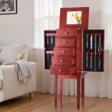Jewelry Cabinet Armoire Standing Jewelry Storage Chest with 4 Drawers & Mirror