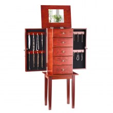 Jewelry Cabinet Armoire Standing Jewelry Storage Chest with 4 Drawers & Mirror
