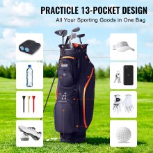 VEVOR Golf Cart Bag with 14 Way Organizer Divider Top, 36” 13 Pockets Premium Cart Bag, Durable 600D Polyester Fabric Golf Bags with Handles & Dust Cover & Detachable Straps for Men & Women, Black & Orange