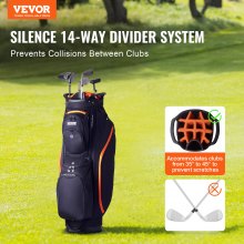 VEVOR Golf Cart Bag with 14 Way Organizer Divider Top, 36” 13 Pockets Premium Cart Bag, Durable Golf Bags with Handles & Dust Cover & Detachable Straps for Men & Women, Black & Orange