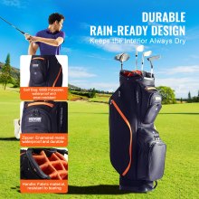 VEVOR Golf Cart Bag with 14 Way Organizer Divider Top, 36” 13 Pockets Premium Cart Bag, Durable Golf Bags with Handles & Dust Cover & Detachable Straps for Men & Women, Black & Orange