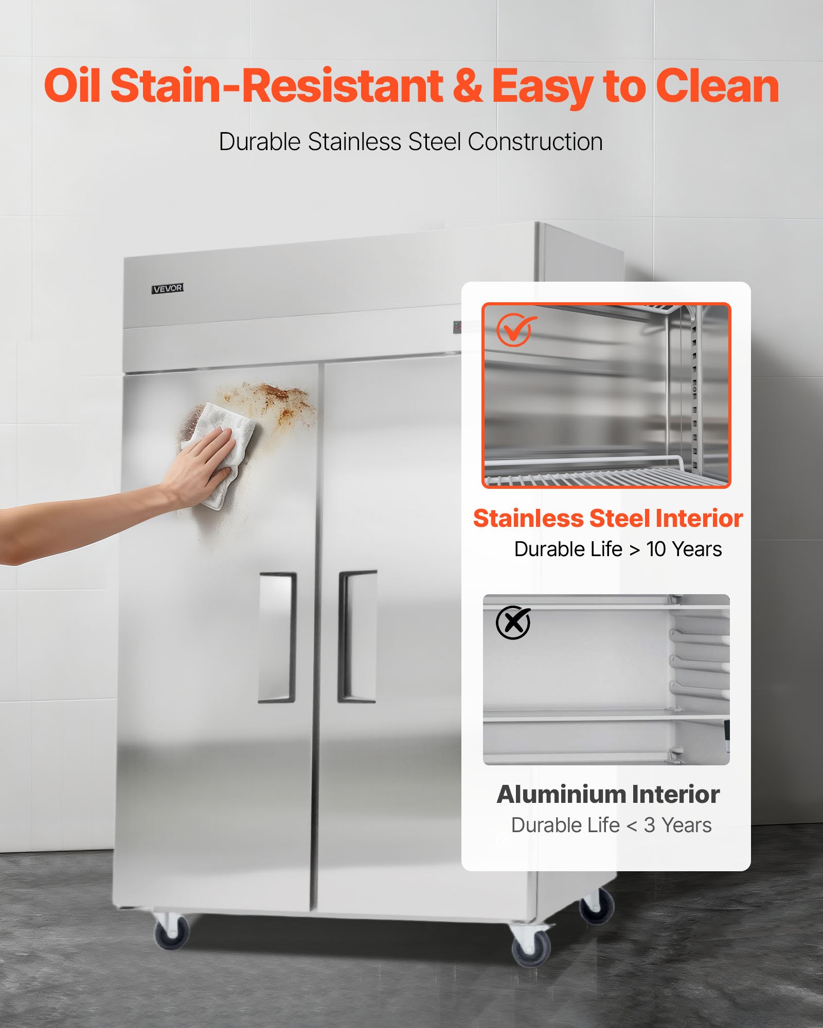 VEVOR Commercial Freezer, 31.89 in Width Reach In Upright-Freezer Double Door, 32.1 Cu.ft Auto-Defrost Stainless Steel Freezer with 8 Adjustable Shelves, -11 to 14℉ Temp Control, LED Light, 4 Wheels