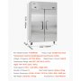 VEVOR Commercial Refrigerator and Freezer Combo, 31.89 in Width Reach In Upright-Freezer Double Door, 31.1 Cu.ft Auto-Defrost Stainless Steel Freezer with 8 Adjustable Shelves, LED Light, 4 Wheels