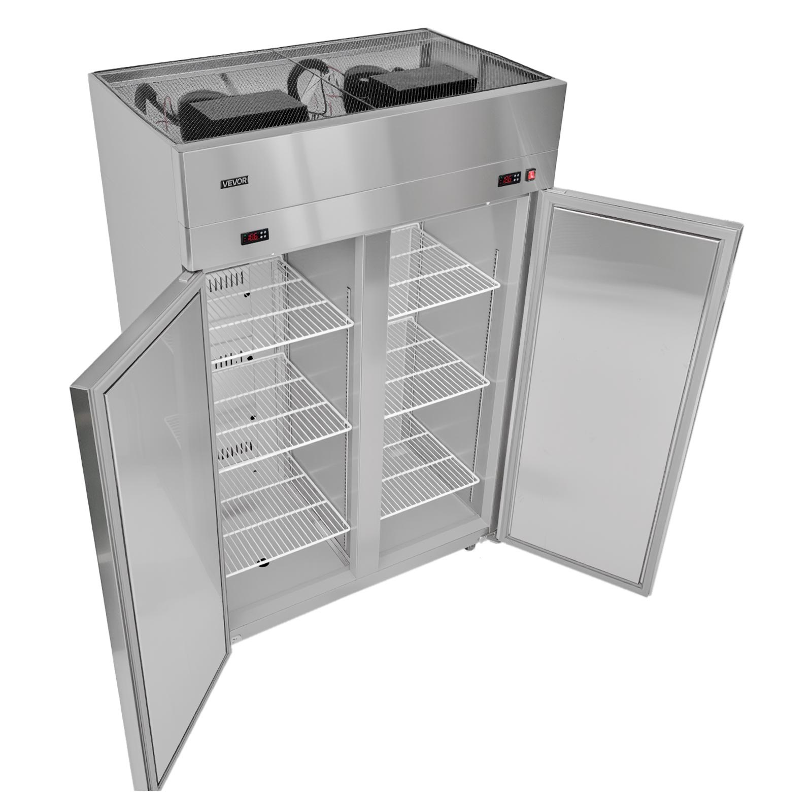 VEVOR Commercial Refrigerator and Freezer Combo, 31.89 in Width Reach In Upright-Freezer Double Door, 31.1 Cu.ft Auto-Defrost Stainless Steel Freezer with 8 Adjustable Shelves, LED Light, 4 Wheels