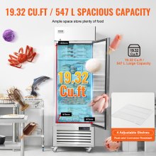 VEVOR Commercial Freezer 19.32 Cu.ft, Reach In 27" W Upright Freezer Single Door, Auto-Defrost Stainless Steel Reach-in Freezer with 4 Adjustable Shelves, -13 to 5℉ Temp Control, LED Light, 4 Wheels