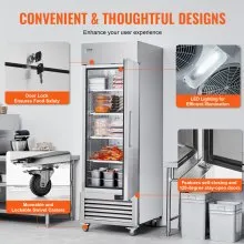 VEVOR Commercial Freezer 19.32 Cu.ft, Reach In 27" W Upright Freezer Single Door, Auto-Defrost Stainless Steel Reach-in Freezer with 4 Adjustable Shelves, -13 to 5℉ Temp Control, LED Light, 4 Wheels